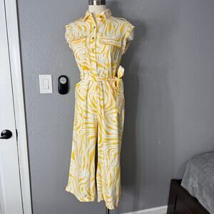 I.N.CPetite Printed Linen-Blend Utility Jumpsuit Yellow, 6